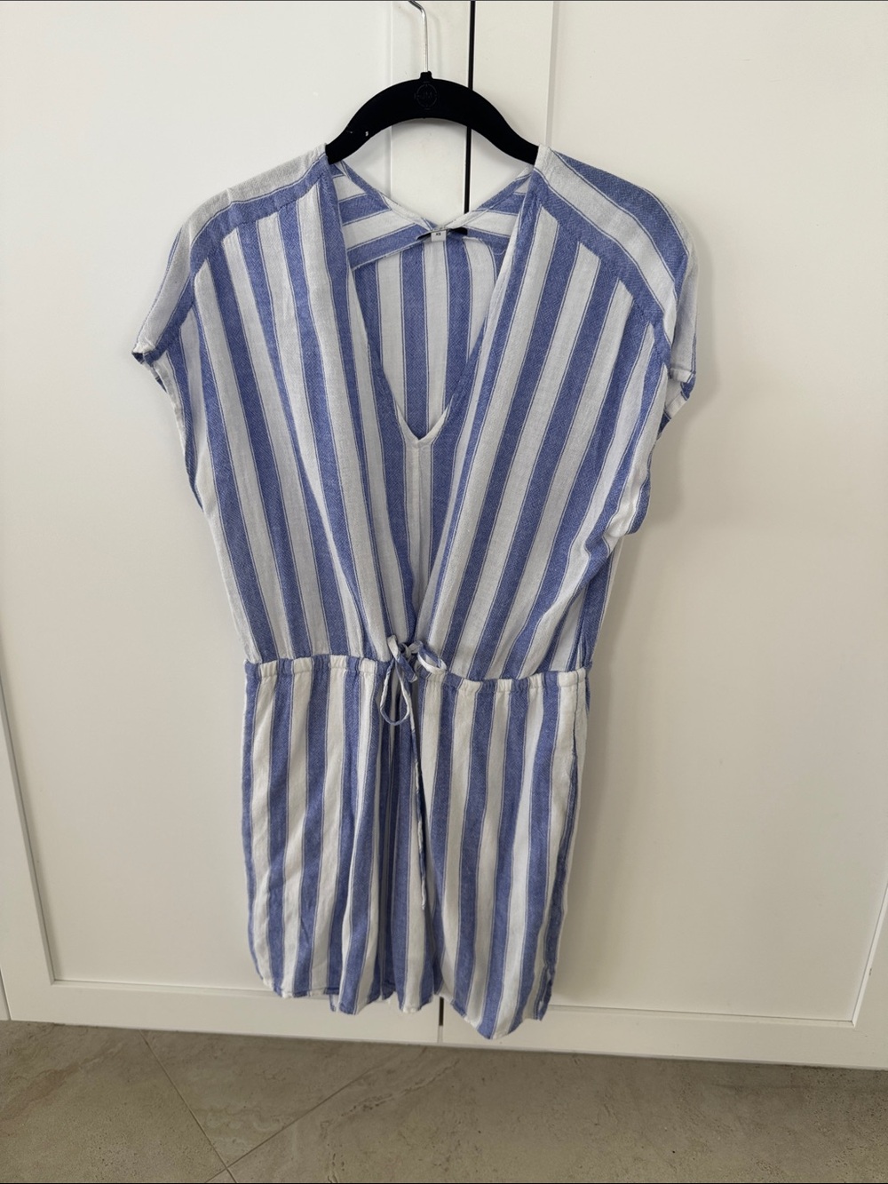 Rails Blue and White Vertical Stripe Tie-Waist dress